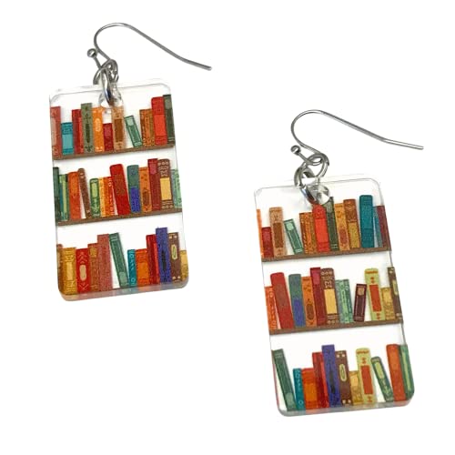 Bookcase Dangle Earrings with Book Shelves Patterned Acrylic Book Earrings for Women