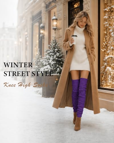 Image of Pcavin Thigh High Socks for Women, Long Cable Knit Over Knee Boot Stockings | Extra Long Fit, Cable Knit Texture, Warm Thick Knit, Winter Boot Socks, Cozy Leg Warmers, Sweater Sock Style
