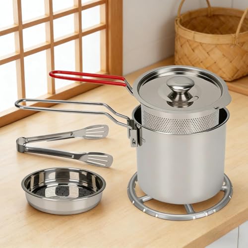 Freidora de Sobremesa | Juego De Cocina 7 Piezas Acero Inoxidable | Freidora Pequeña de 1,2 Litros con Cesta para Hogar,para Cocina Hogar Acampadas Picnics Fiestas y Cocinar Pescado Pollo - imagen 3