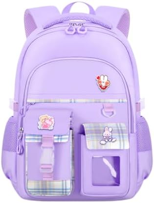 Cute Backpack for Teen Girls Kids Kawaii Bookbag Elementary Middle School Student Back Packs Aesthetic Travel Daypack Ages 6-8 8-10 10-12 (Purple,S)