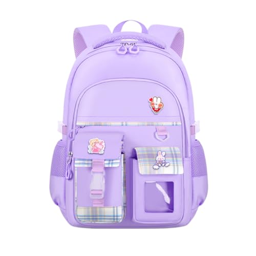 MININAI Cute Backpack for Teen Girls Kids Kawaii Bookbag Elementary Middle School Student Back Packs Aesthetic Travel Daypack Ages 6-8 8-10 10-12 (Purple,S)
