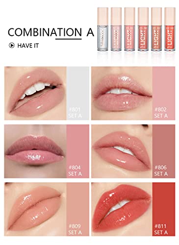 Bangfeng 6Pcs Lip Oil Light Lipgloss Set, Moisturizing Hydrating Lip Glow Oil Lip Gloss Kit High Shine Lip Plumping Glass Finish Lip Gloss Liquid Lipstick For Women (Set A) #TOP1