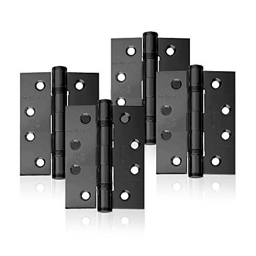 UAP 4 Set of Ball Bearing Door Hinges 4 Inch (100mm x 75mm) – Mild Steel Butt Hinges, Heavy Duty for External & Internal Doors, Residential & Commercial (4 Pack, Black)