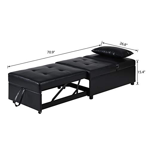 Alapaste Folding Ottoman Sofa Bed,4 in 1 Multi-Function Folding Ottoman Bench,Adjustable Sleeper Guest Bed Convertible Chair,Faux Leather Sofa Chair,Black