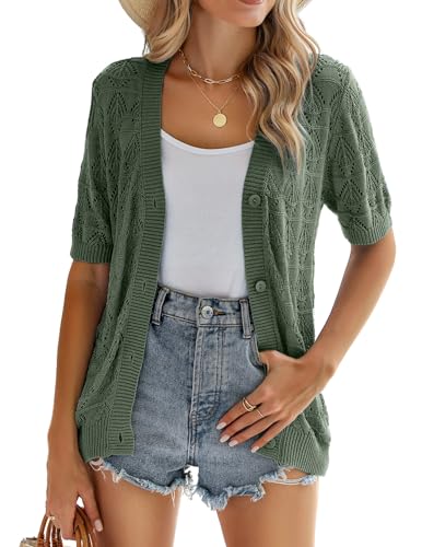 Image of Zeagoo Women's Short Sleeve 2026 Summer Crochet Cropped Cardigan V Neck Button up Bolero Shrug Sweater