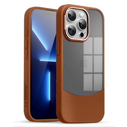 Image of KARWAN️Fusion Edge Leather Transparent Mobile Back Case | Slim Fit | Anti-Fingerprint| Scratch-Resistant | Premium Grip | Shockproof case | Back Cover for iPhone 13 Pro || Brown