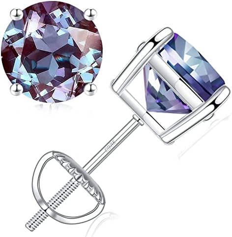 June Birthstone Earrings for Women Alexandrite Jewelry, Dainty Sterling Silver Screw Back Earrings for Women Girls Valentines Day Mothers Day Birthday Gifts for Women Mom Grandma Daughters Sister