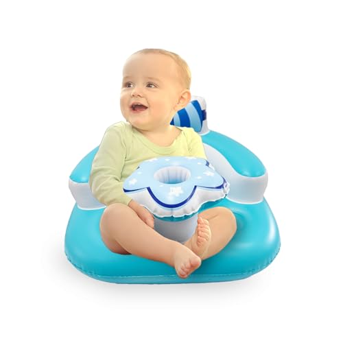 Image of PEEKO Inflatable Baby Seat for Babies and Toddlers 3 Months and Up, Built-in Inflation Pump, Infant Floor Seat for Sitting Up, Blow-up Chair Multi-Purpose Usage, Ocean Blue Bow Tie