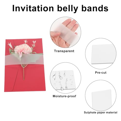 100pcs Invitation Belly Bands, Transparent Sulphate Paper Vellum Belly Bands for Envelopes and Cards Suitable for 5x7in & 4x6in Wedding Invitation Accessories Gift Wraps - Image 3