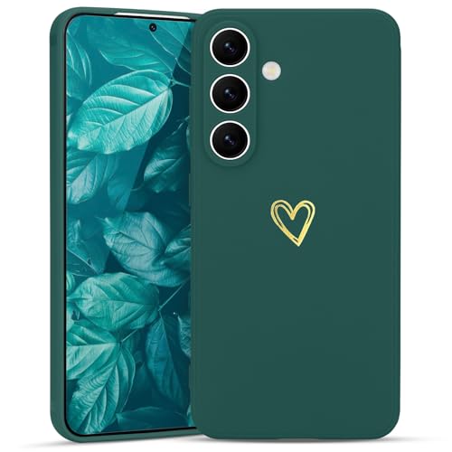 Wirvyuer for Samsung Galaxy S25 Case Cute Heart Pattern Soft Shockproof Protective Silicone Phone Case for Women Girls Green