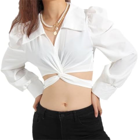 【bow.a】PETITE PUFF LONG SLEEVE TOPS ホワイト Women's White Crop Top Shirts with Long Sleeve Tops Puff Sleeve