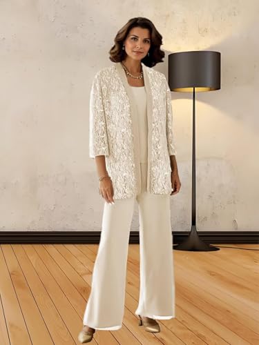 Elegant Burgundy Mother of the Bride Pantsuit Set with Jacket – 3 Pieces Chiffon Applique & Sequin Details, Size 12 - Image 4