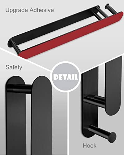 LIVEHITOP Towel Holder, Strong Self Adhesive Black Towel Rails Wall Mounted Stainless Steel 42.5cm with Hook for Bathroom Kitchen