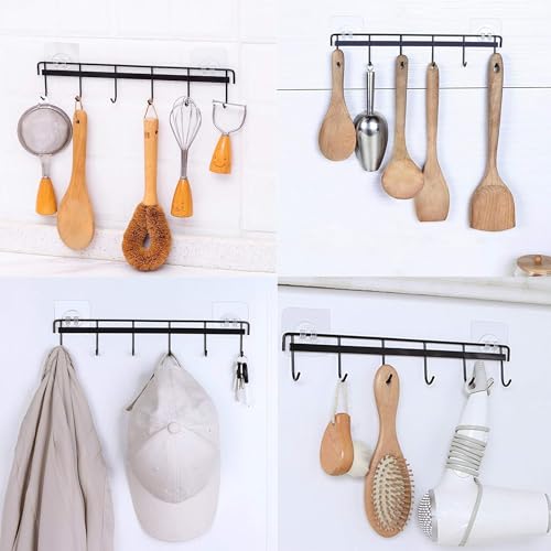Image of Sulfar Kitchen Utensil Rack Wall Mount, Black Adhesive Kitchen Utensil Hanger No Drilling Holder Space Saving Wall Hooks for Bathroom Camper