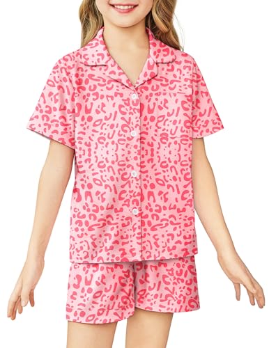 Image of Arshiner Girls Pajamas Sets Short Sleeve Kids Pjs Button Down Sleepwear