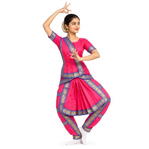 Image of ITSMYCOSTUME Bharatnatyam Costume Dress for Girls Set of 4(Bottom,Blouse,Hip Cloth & Anchal) Classical Dance dress for Kids