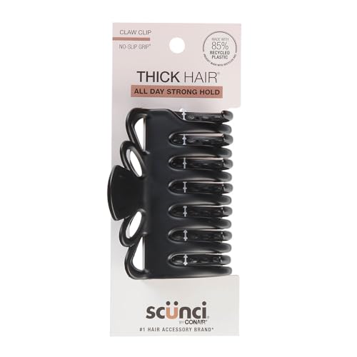 Scunci by Conair claw clips for thick hair - hair accessories for women- claw clip - for all hair types - trendy hair accessories -Black- 1 Count