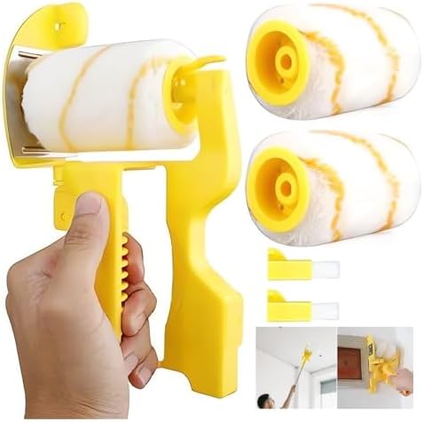 Paint Edger Pro - 2024 New Painting Trimmer Edger Tools for Walls High Ceilings with Edger Paint Brush Kit, Bucket Edge Paint Roller Splatter Shield for Trim Corner Painting Cut in Tool (Handheld)