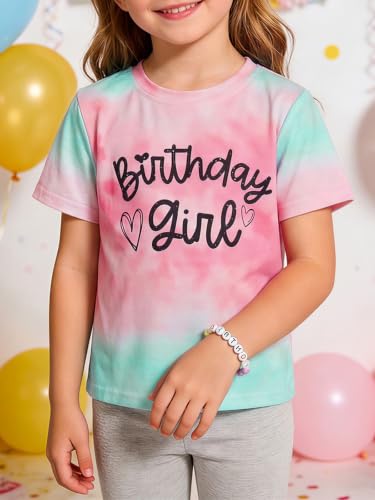 Image of Girls' Birthday Girl Letter Print T-Shirt with Bracelet, Pink, Size 4-12Y, Short Sleeve