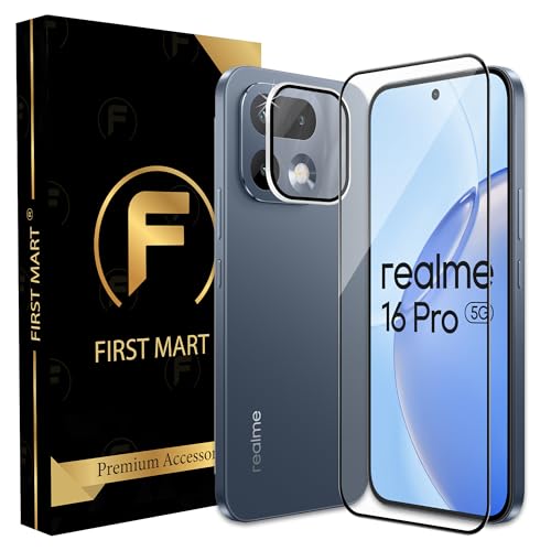 Image of FIRST MART Tempered Glass for Realme 16 Pro 5G with Silver Camera Ring Guard & Installation Kit | HD Clear Edge-to-Edge Screen Protector, Scratch Resistant, Case-Friendly | Pack of 1