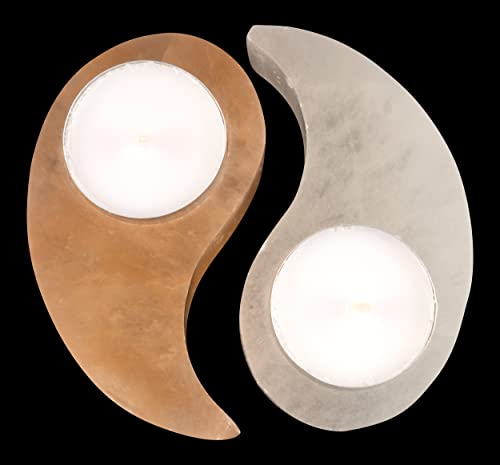 Wish Well Selenite 2 Pc Ying Yang Tealight Candle Holder– Mined And Crafted In Morocco – Ideal For Home Decor And Centerpieces For Table #TOP5