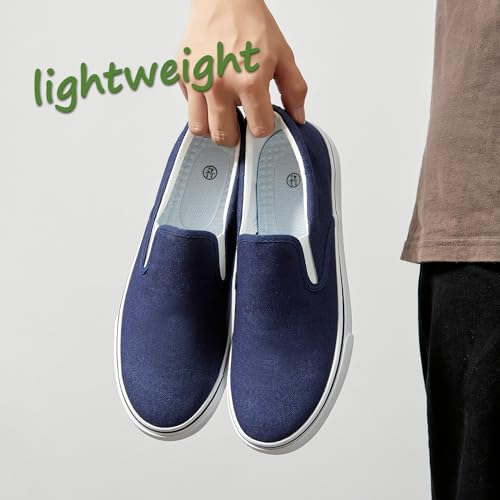 Image of yageyan Mens Slip on Sneakers Loafers Shoes Canvas Black Shoes Canvas Blue Casual Fashion Shoes