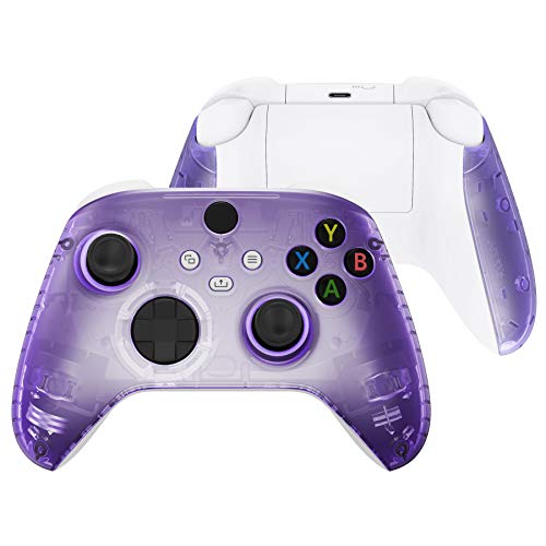 eXtremeRate Coque Avant de Remplacement pour Xbox Séries X/S, Coque Avant avec Poignée Grip pour Xbox Séries X/S Manette, Transparent Violet