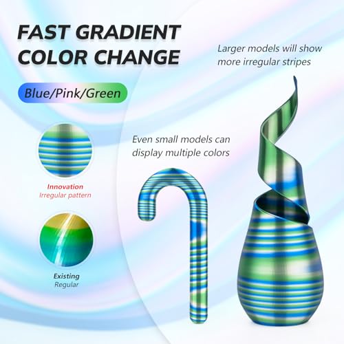 Image of AMOLEN Silk PLA 3D Printer Filament, Shiny Multicolor Rainbow PLA Filament 1.75mm, Fast Color Change PLA 3D Printing Filament for Most FDM 3D Printer, Blue Pink Green, 1kg (2.2lbs)