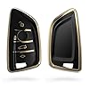 kwmobile autosleutel hoesje compatibel met BMW 3-knops Smart Key autosleutel – autosleutel behuizing in zwart/goud
