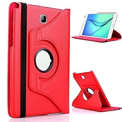 Image of M Cart 360 Degree Rotating Universal Camera Hole Leather Stand Case Cover for Samsung Galaxy Tab A 8.0 Inch T350, T351 (Red)