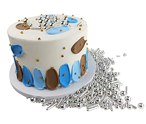 Sprinkles Pearl Sugar Candy 100g/ 3.52oz Mix Size Baking Cake Decorations Cupcake Toppers Cookie Decorating Ice Cream Celebrations Shaker Jar Wedding Shower Party Christmas (Silver)