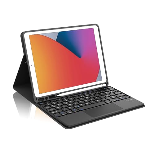 Occtingkind für iPad 10,2 Hülle mit Tastatur + Trackpad für iPad 10,2" (7./8./9. Gen 2019/2020/2021), Abnehmbare Bluetooth Schutzhülle, Deutsches QWERTZ, USB-C, Schwarz - Ohne Beleuchtung