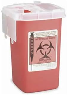 SurgiMac Kendall 1 Quart Red Sharps Container - Puncture-Resistant Biohazard Needle Disposal Box with Locking Lid & Clear Top