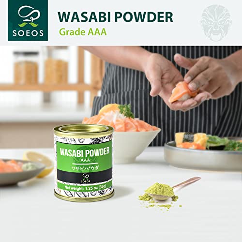 Image of Soeos Wasabi Powder 1.25 oz (35g), Gluten Free, Vegan, Premium Wasabi Powder for Sushi and Sashimi