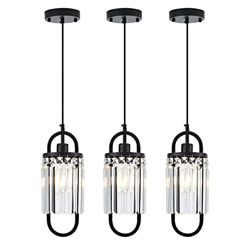 Faibra Modern Crystal Pendant Light Mini Chandelier Pendant Lighting For Kitchen Island Bar Hallway Balcony Dinning Room Bedroom Kitchen Sink Lighting (Black 3-Pack) #TOP5