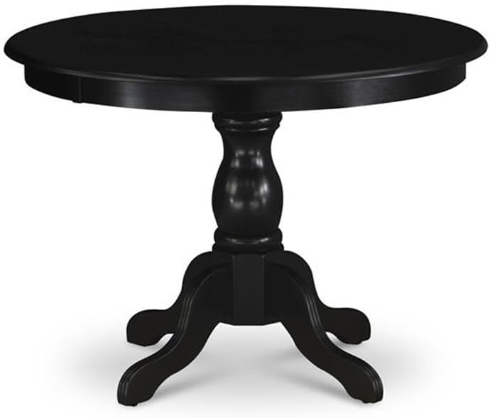 East West Furniture HBGA5-ABK-50 5 Piece Dining Room Furniture Set Includes a Round Dining Table with Pedestal and 4 Dark Gotham Linen Fabric Upholstered Chairs, 42x42 Inch, Wirebrushed Black