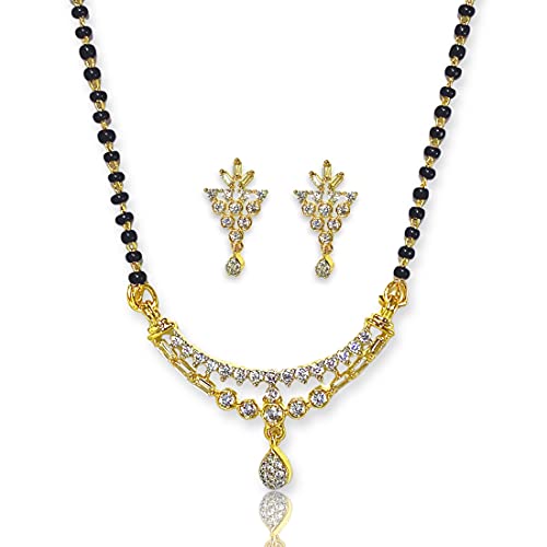 JEWELOPIA American Diamond Designer Mangalsutra Pendant Chain with Earrings for Women and Girls