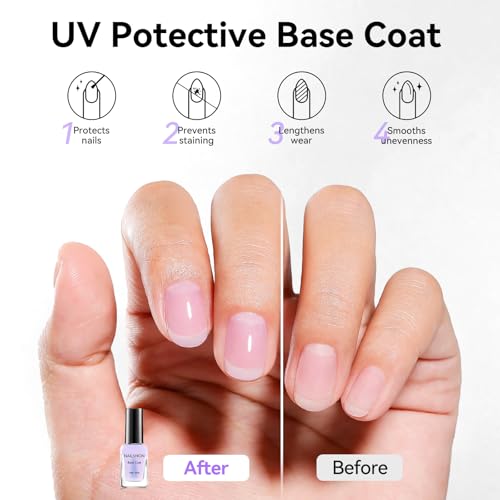 Anti-UV Base Top Coat, 2PCS Calcium & VE Base Strengthening High Shine Top Coat Clear Nail Polish, Chip Resistant Quick Air Dry Protects Color & Nails Prevents Discoloration Manicure Gift - Image 4