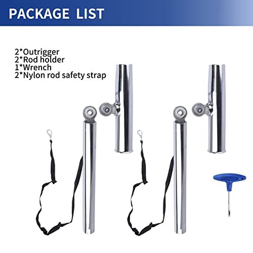 image for Hoffen 2Pcs Stainless Fishing Rod Holder Outrigger Holder Adjustable f