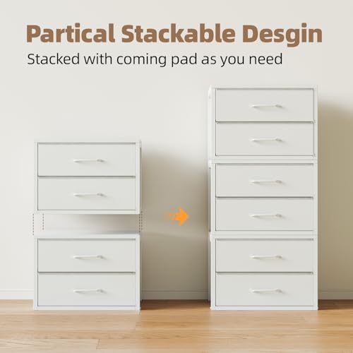KitMent 2-Packs Stackable Storage Drawers, 20.8''Wide Closet Organizers, 16'' High Storage Fabric 2 Drawers Dresser for Bedroom, White by KitMent - Image 5