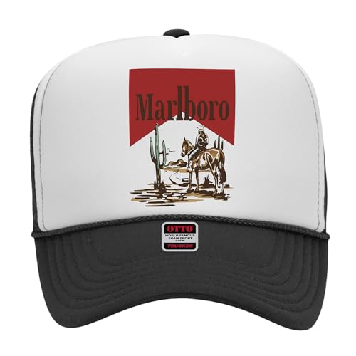 La Mejor Selección de Sombreros cowboy para Hombre favoritos de las personas. 39 Sombrero de camionero The Wild West Marl Boro - Snapback premium para hombres y mujeres - Cowboy Racing clásico Fashion Beer, Negro/Blanco, Talla única