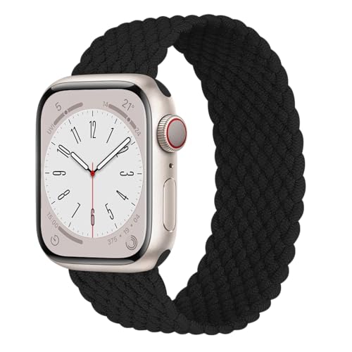 Braided Solo Loop Compatible with Apple Watch 38mm 40mm 41mm 42mm 44mm 45mm 46mm Ultra/2 49mm Men/Women,Stretchy Nylon Sport wristband Strap for iWatch Bands series 12/11/10/9/8/7/6 5/4/3/SE (Black,XS-42/44/45/49mmfits 6.02"-6.29" Wrists)