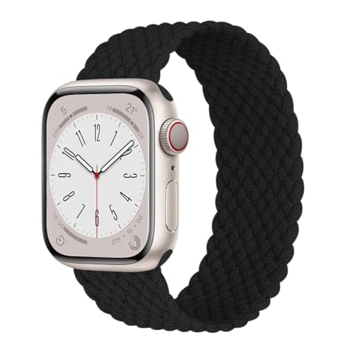 Braided Solo Loop Compatible with Apple Watch 38mm 40mm 41mm 42mm 44mm 45mm 46mm Ultra/2 49mm Men/Women,Stretchy Nylon Sport wristband Strap for iWatch Bands series 11/10/9/8/7/6 5/4/3/SE (Black,S-42/44/45/49mm fits6.29"-6.77 Wrists)