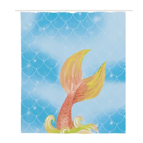 Rideau douche 180x220 tissu polyester imperméable queue de poisson lavable