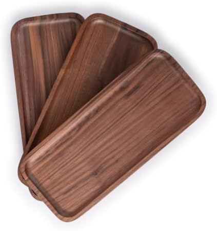 Royalling Set of 3 Walnut Wood Rectangular Serving Tray Bathroom Tray Small Vanity Trays Decor Candle Platter Wood Breakfast Board (11.8-5in(3pcs), Walnut)