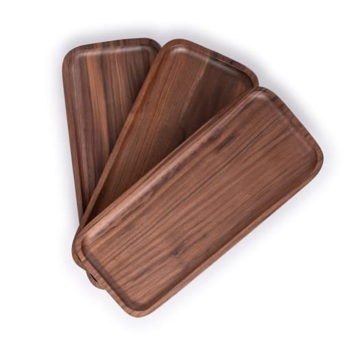 Royalling Set Of 3 Walnut Wood Rectangular Serving Tray Bathroom Tray Small Vanity Trays Decor Candle Platter Wood Breakfast Board (11.8-5In(3Pcs), Walnut) #TOP1