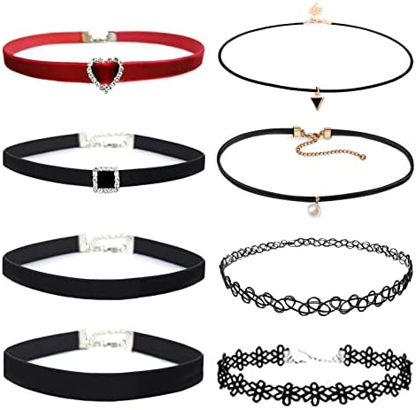 EQLEF Lace Choker Necklace Set, Gothic Pendant Necklace Tattoo Choker for Women Teens Girls White and Black