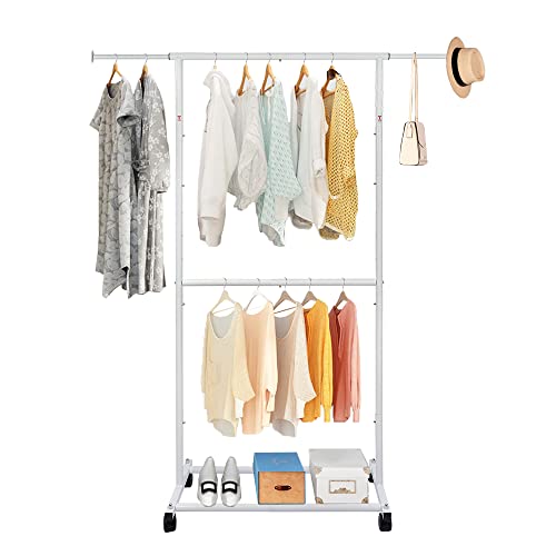 Fishat Double Rod Clothing Garment Rack White #TOP6