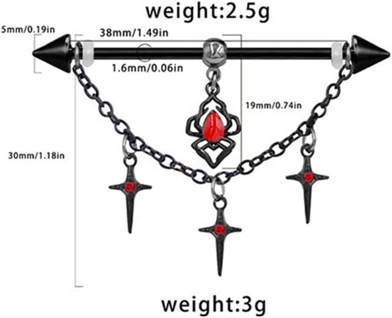 14G Spider Cross Chain Dangle Industrial Barbell Earrings for Women Men Dangling Black Arrow Stainless Steel Cartilage Helix Conch Piercing Halloween Jewelry 1 1/2Inch(38mm)