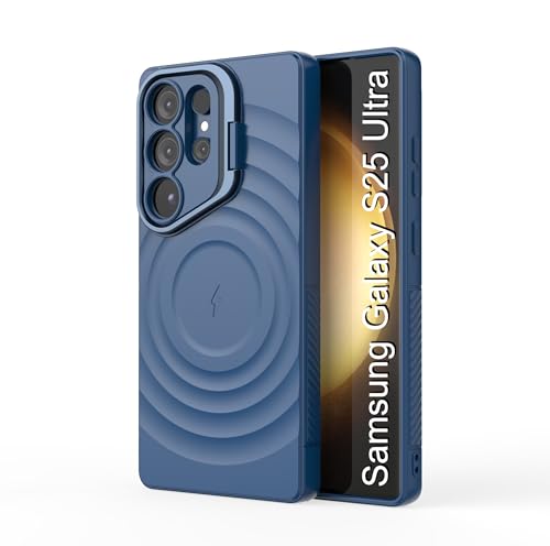 Image of LuxuryKase Shockproof Case for Samsung Galaxy S25 Ultra | Ripple Pattern | Camera Protection | Inner Velvet Fabric Lining | Protective Cover with Enhanced Grip & Wireless Charging Support - Blue